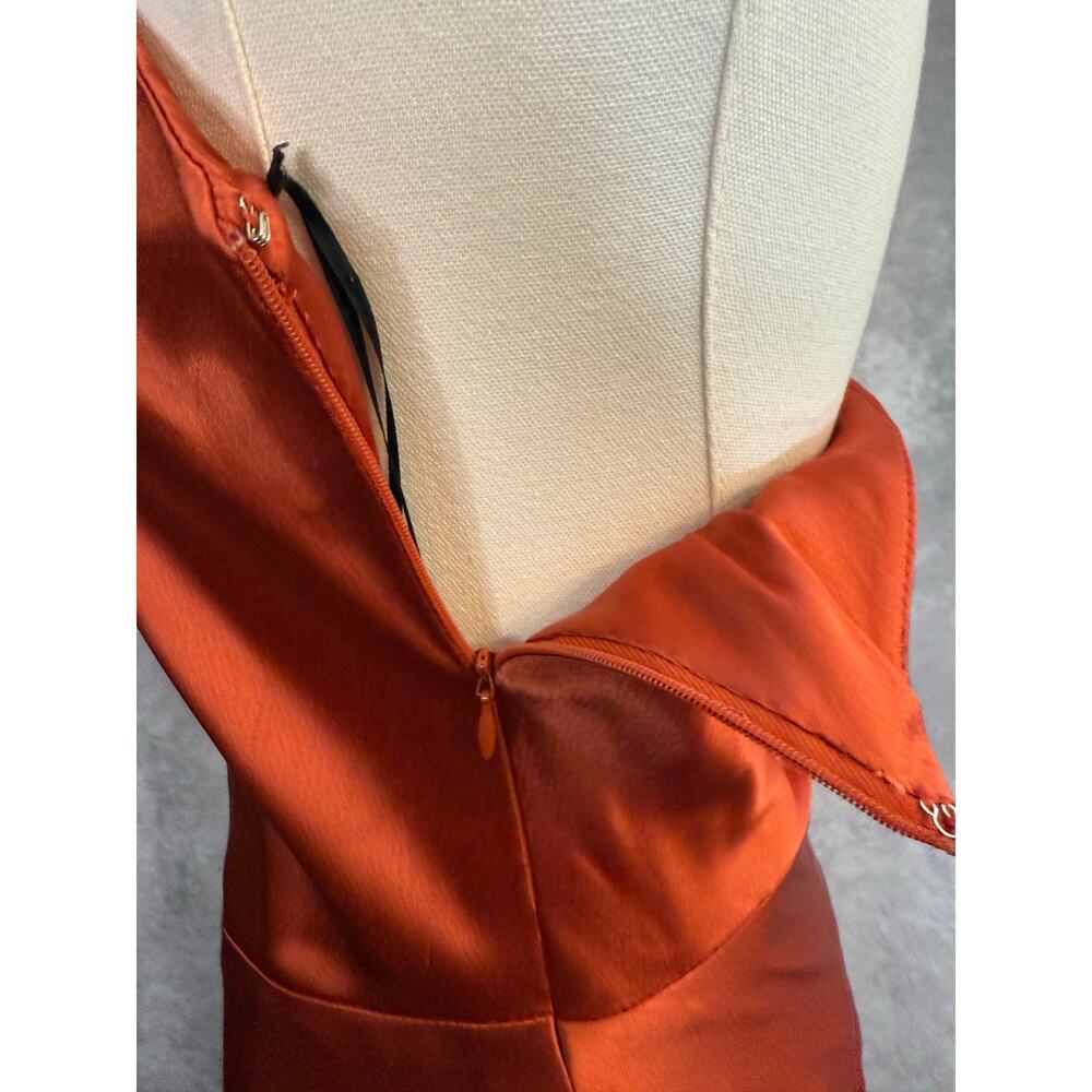 ABS  Formal Halter Keyhole Gown Satin-Style Rust Prom Gala Dress - Picture 9 of 11